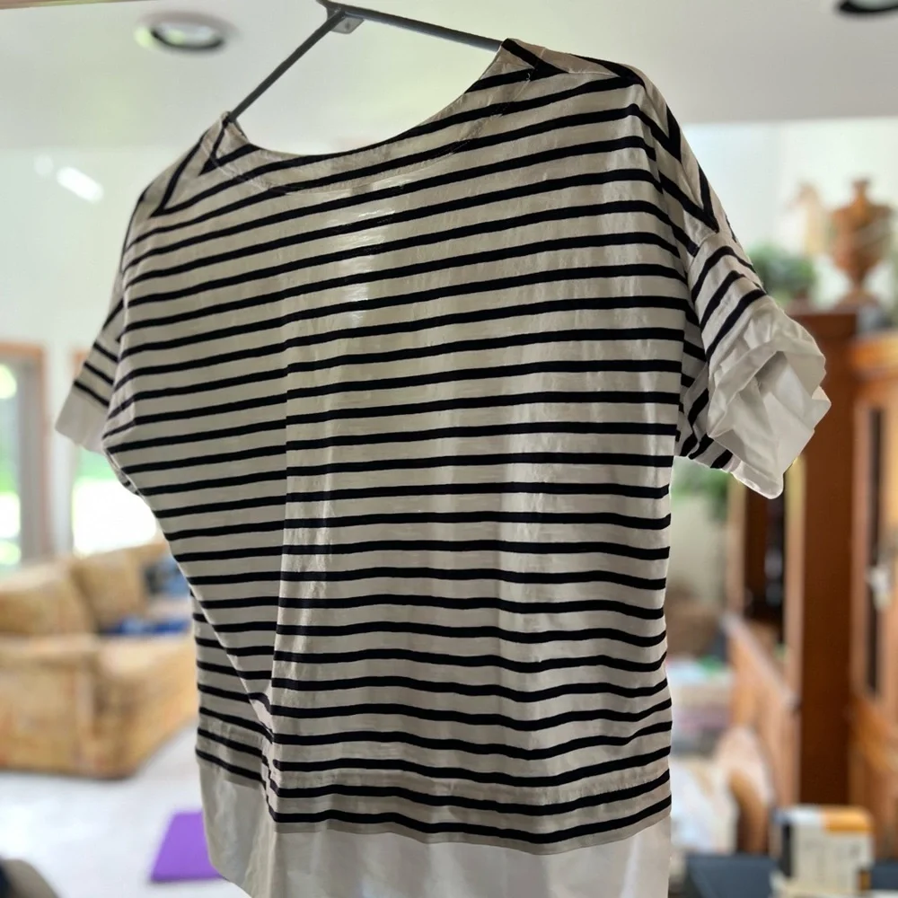 J. Crew Black and White Sailor Collar Blouse with Tie Front